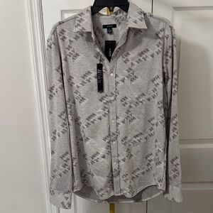 Alfani Light Gray Geometric Men's Shirt